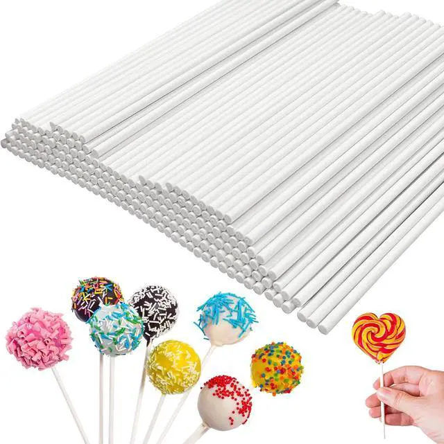 Main image of 100 Pcs White Lollipop Sticks,6 Inch Paper Cake Pop Sticks,Lollipop Treat Sticks for Cake Pops,Homemade Candy,Chocolate,Cookie,Dessert(Dia 3.5mm)