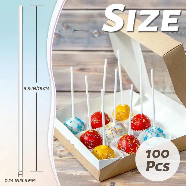 Alt view image 2 of 7 - 100 Pcs White Lollipop Sticks,6 Inch Paper Cake Pop Sticks,Lollipop Treat Sticks for Cake Pops,Homemade Candy,Chocolate,Cookie,Dessert(Dia 3.5mm)