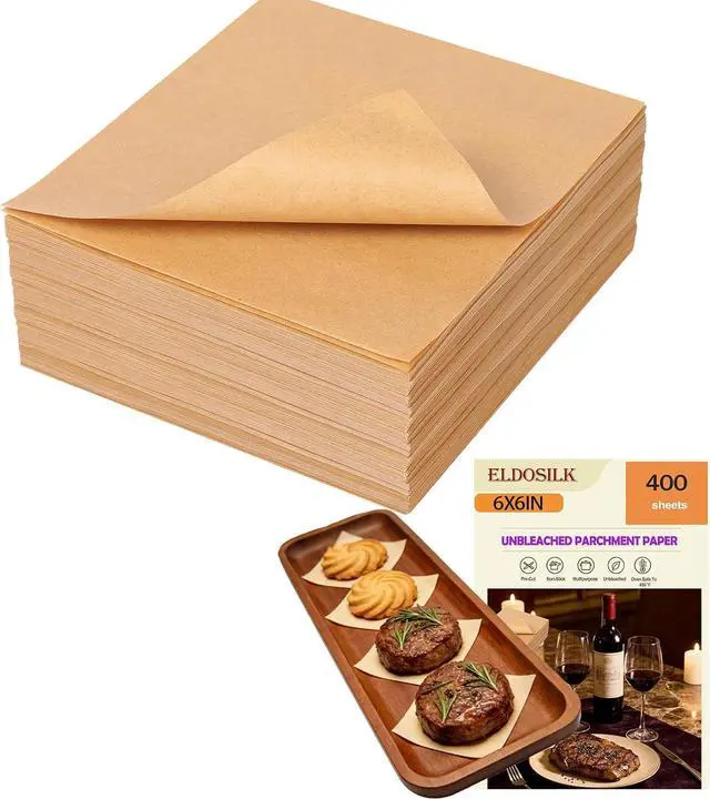Main image of 6x6 Inch Baking Parchment Paper, 400 Sheets/Pack | Non-Stick Food-Grade Unbleached Parchment Paper (Orange, 400pcs 6x6 paper)