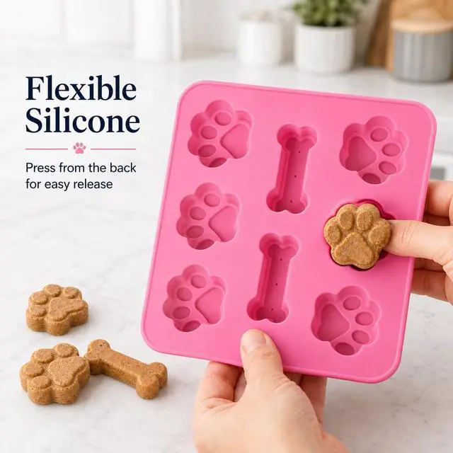 Alt view image 4 of 7 - Set of Two Dog Paw Print Silicone Mold for Homemade Dog Treats for Baking Chocolate Candy, Oven Microwave Freezer Safe (Bone & Paw Print)
