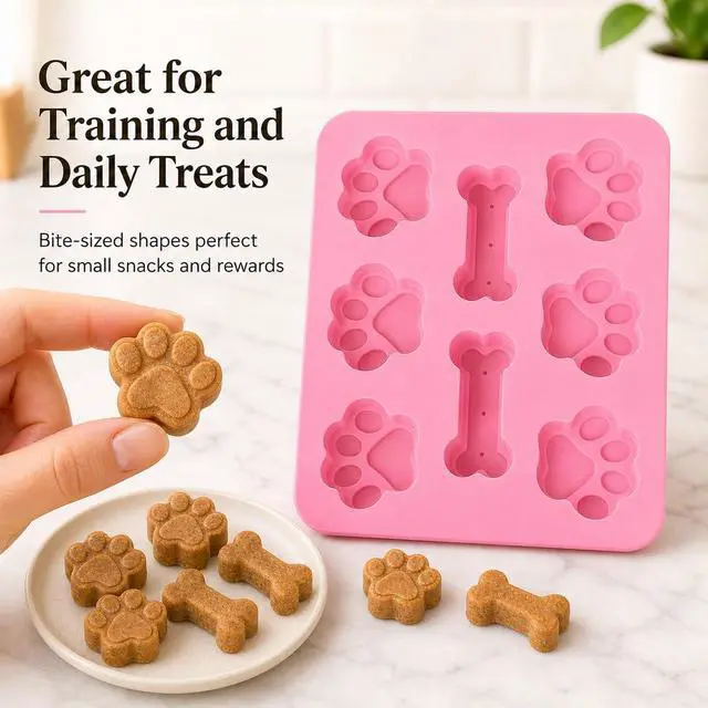Alt view image 3 of 7 - Set of Two Dog Paw Print Silicone Mold for Homemade Dog Treats for Baking Chocolate Candy, Oven Microwave Freezer Safe (Bone & Paw Print)