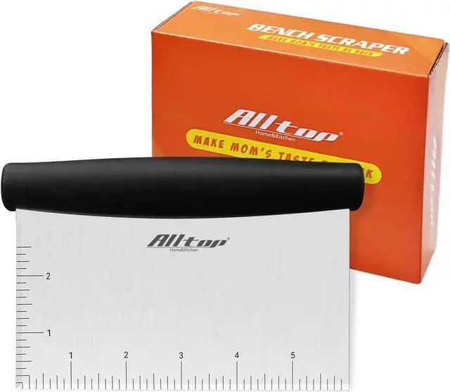 Main image of ALLTOP Bench Scraper & Chopper for Kitchen - Ideal Baking Essential Utensil,Stainless Steel Pastry/Dough/Food Cutter Tool for Cake Pizza Bread,Cooking - 1 Pack,Black