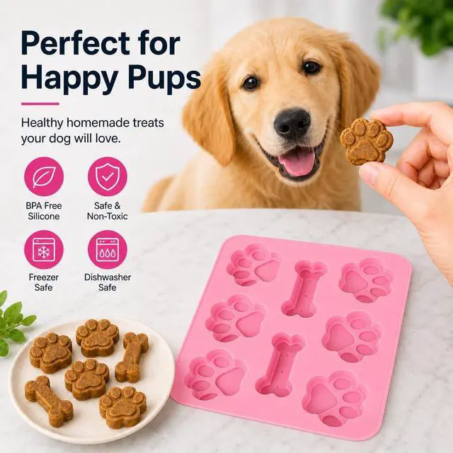Alt view image 6 of 7 - Set of Two Dog Paw Print Silicone Mold for Homemade Dog Treats for Baking Chocolate Candy, Oven Microwave Freezer Safe (Bone & Paw Print)
