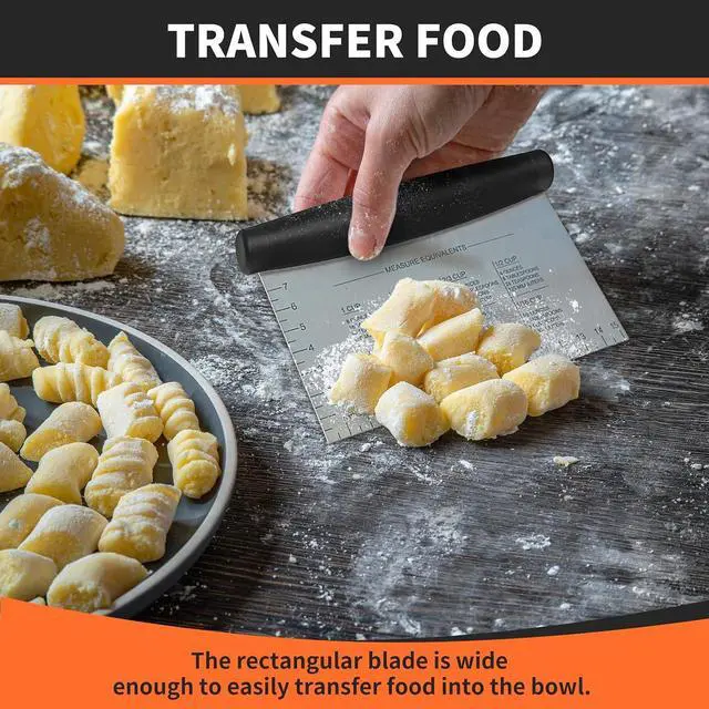 Alt view image 4 of 7 - ALLTOP Bench Scraper & Chopper for Kitchen - Ideal Baking Essential Utensil,Stainless Steel Pastry/Dough/Food Cutter Tool for Cake Pizza Bread,Cooking - 1 Pack,Black