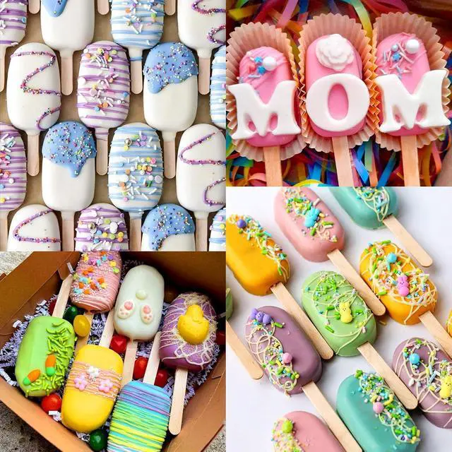 Alt view image 3 of 7 - Juome Cake Pop Mold Kit, Cakesicle Molds Silicone with Wooden Sticks & Bags | 2 Pack 8 Cavities Cake Pop Maker Supplies Accessories, Baking Tools for Home Baking Desserts Parties, Food-Grade Silicone