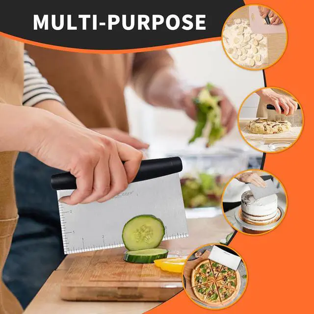 Alt view image 7 of 7 - ALLTOP Bench Scraper & Chopper for Kitchen - Ideal Baking Essential Utensil,Stainless Steel Pastry/Dough/Food Cutter Tool for Cake Pizza Bread,Cooking - 1 Pack,Black