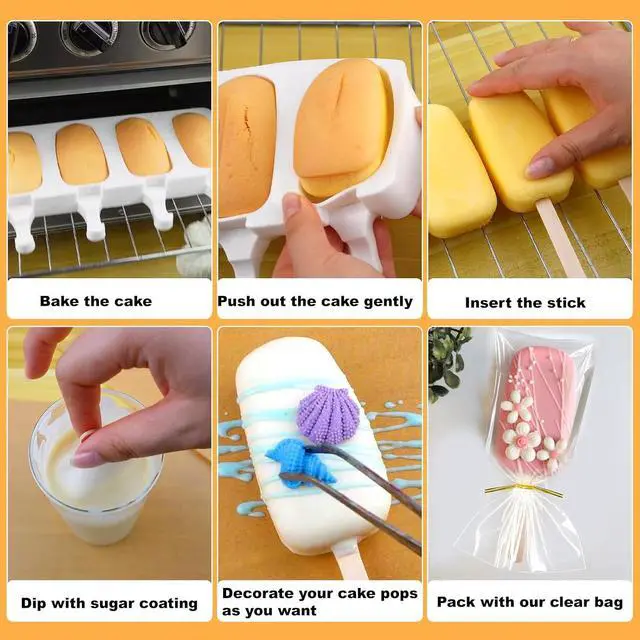 Alt view image 4 of 7 - Juome Cake Pop Mold Kit, Cakesicle Molds Silicone with Wooden Sticks & Bags | 2 Pack 8 Cavities Cake Pop Maker Supplies Accessories, Baking Tools for Home Baking Desserts Parties, Food-Grade Silicone