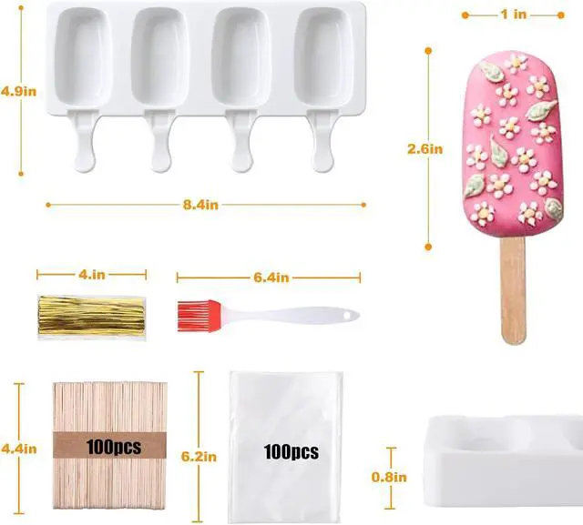 Alt view image 2 of 7 - Juome Cake Pop Mold Kit, Cakesicle Molds Silicone with Wooden Sticks & Bags | 2 Pack 8 Cavities Cake Pop Maker Supplies Accessories, Baking Tools for Home Baking Desserts Parties, Food-Grade Silicone