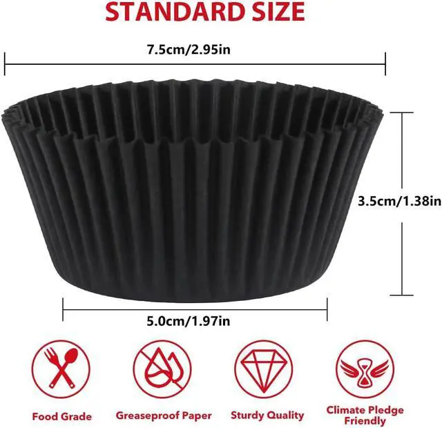 Alt view image 2 of 7 - Standard Black Cupcake Liners for Baking 200 Counts - Caperci Greaseproof Muffin Baking Cups for Wedding Birthday Party Baby Shower Festivals (Black)