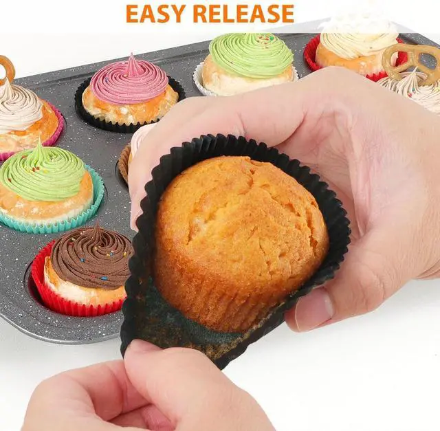 Alt view image 3 of 7 - Standard Black Cupcake Liners for Baking 200 Counts - Caperci Greaseproof Muffin Baking Cups for Wedding Birthday Party Baby Shower Festivals (Black)