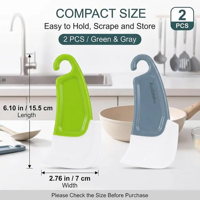 Alt view image 2 of 7 - Silicone Pan Scraper Dish Cleaning Spatula Bowl Scraper Dish Scraper Non Stick Kitchen Scraper Pan Rubber Cleaning Spatula Pot Cleaning Tool 2 PCS (Green & Grey)