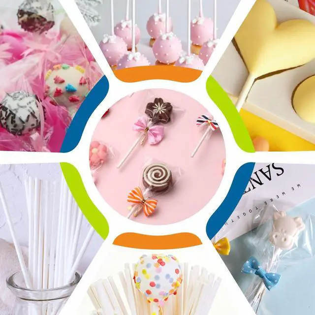 Alt view image 6 of 6 - 200 Count 6 INCH White Paper Lollipop and Cake Pop Sticks,Sucker Sticks for Cookies,Rainbow Candy,Chocolate,Cake Topper(Dia 4mm)