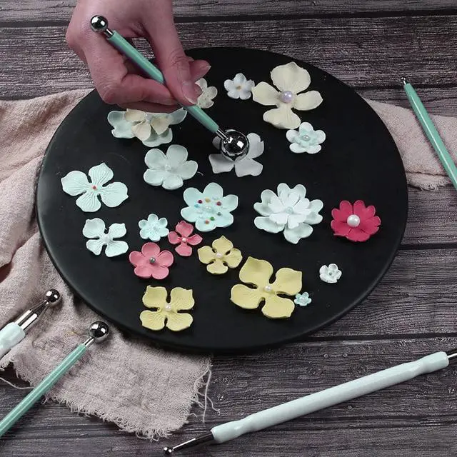 Alt view image 6 of 7 - 4 x Fondant Cake Decorating Clay Flower Sugarcraft Ball Model DIY Tool 8 Sizes (Green)