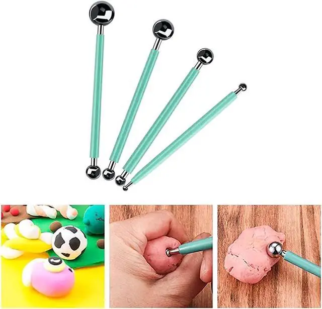 Alt view image 7 of 7 - 4 x Fondant Cake Decorating Clay Flower Sugarcraft Ball Model DIY Tool 8 Sizes (Green)