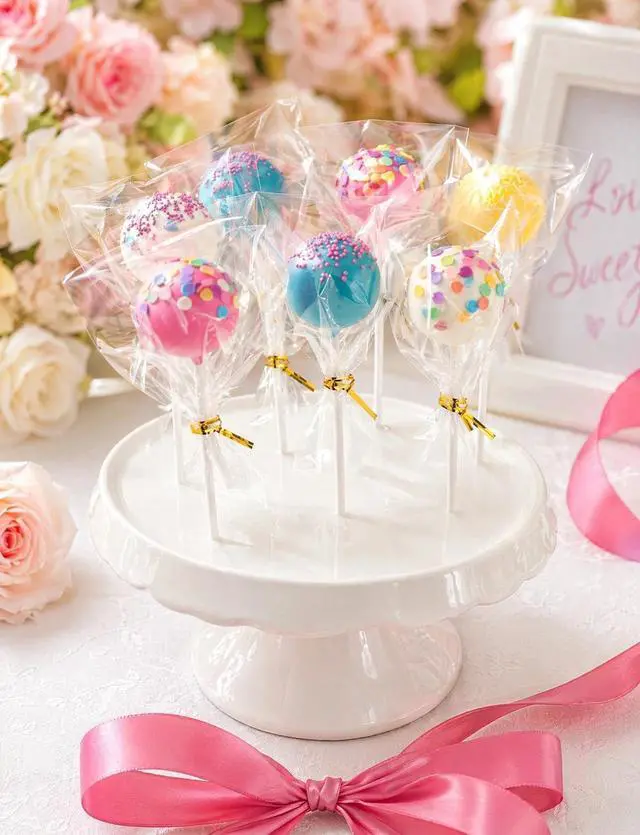 Alt view image 4 of 7 - 300Pcs Lollipop Sticks and Wrappers Kit, 100Pcs 6IN Cake Pop Stick, 100pcs Clear Candy Treat Bags Parcel, 100pcs Gold Twist Ties for Lollipops, Candies, Chocolates Cookies