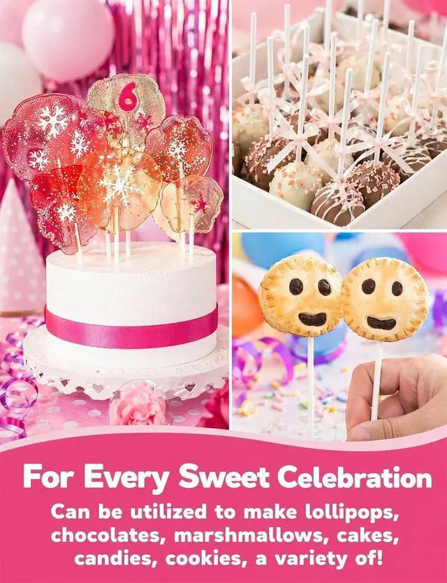 Alt view image 5 of 7 - 300Pcs Lollipop Sticks and Wrappers Kit, 100Pcs 6IN Cake Pop Stick, 100pcs Clear Candy Treat Bags Parcel, 100pcs Gold Twist Ties for Lollipops, Candies, Chocolates Cookies