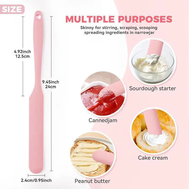 Alt view image 2 of 7 - Silicone Jar Spatula Set of 5, Long Handle Skinny Spatula and Spurtle for Sourdough Starter, Flexible Jar Scraper for Peanut Butter, Jam, Icing, Cream with No Batter Left Behind (5)