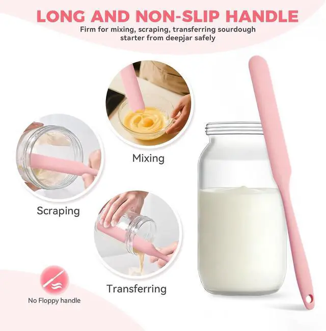 Alt view image 4 of 7 - Silicone Jar Spatula Set of 5, Long Handle Skinny Spatula and Spurtle for Sourdough Starter, Flexible Jar Scraper for Peanut Butter, Jam, Icing, Cream with No Batter Left Behind (5)