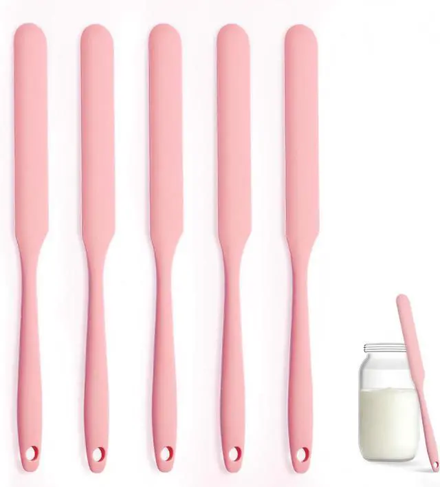 Main image of Silicone Jar Spatula Set of 5, Long Handle Skinny Spatula and Spurtle for Sourdough Starter, Flexible Jar Scraper for Peanut Butter, Jam, Icing, Cream with No Batter Left Behind (5)
