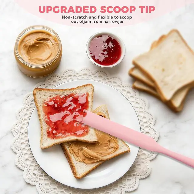 Alt view image 3 of 7 - Silicone Jar Spatula Set of 5, Long Handle Skinny Spatula and Spurtle for Sourdough Starter, Flexible Jar Scraper for Peanut Butter, Jam, Icing, Cream with No Batter Left Behind (5)