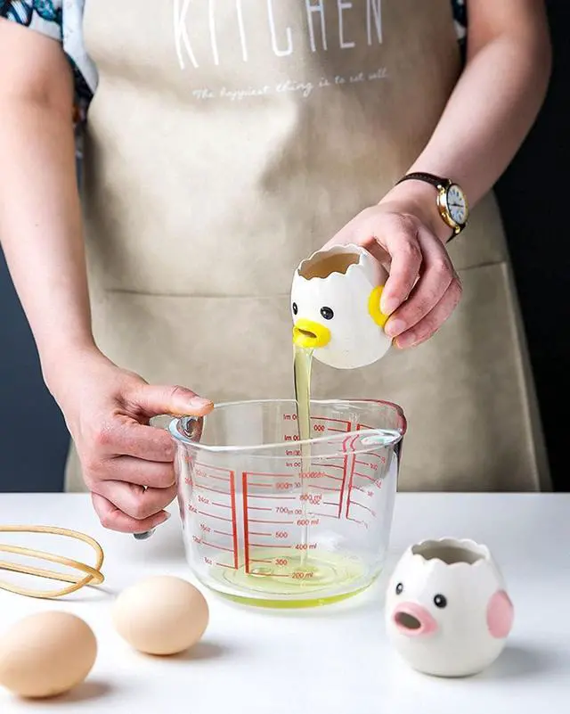 Alt view image 5 of 5 - LuoCoCo Cute Egg Separator, Ceramics Vomiting Chicken Egg Yolk White Separator, Practical Household Small Egg Filter Splitter, Kitchen Gadget Baking Assistant Tool, Dishwasher Safe (Yellow)