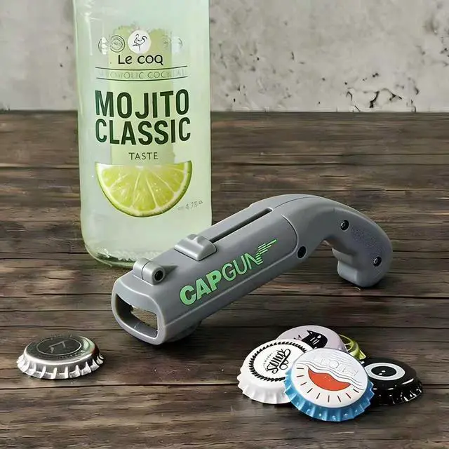 Alt view image 2 of 7 - Grey Novelty Cap Gun Style Bottle Opener Realistic Construction with Ergonomic Grip for Beverages, Themed Parties & Gifts