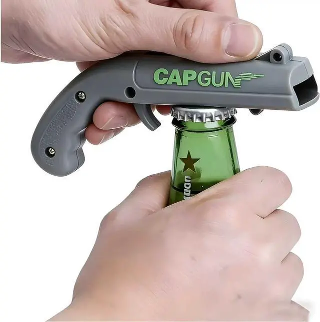 Alt view image 5 of 7 - Grey Novelty Cap Gun Style Bottle Opener Realistic Construction with Ergonomic Grip for Beverages, Themed Parties & Gifts