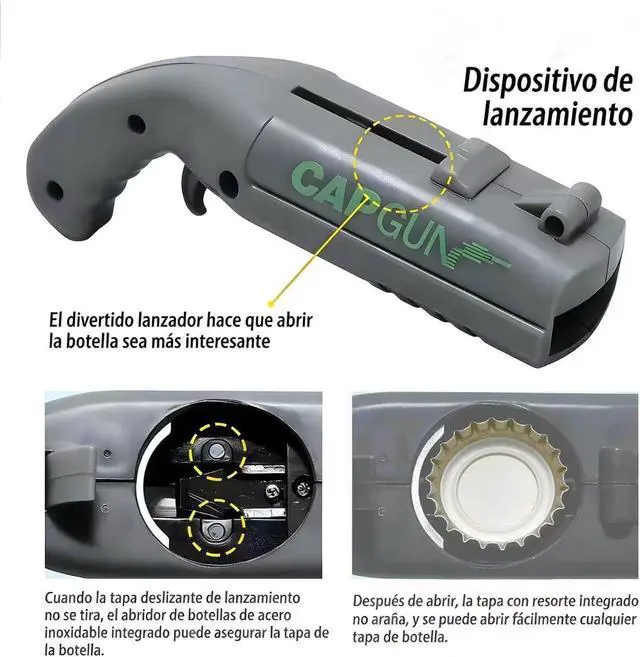 Alt view image 7 of 7 - Grey Novelty Cap Gun Style Bottle Opener Realistic Construction with Ergonomic Grip for Beverages, Themed Parties & Gifts