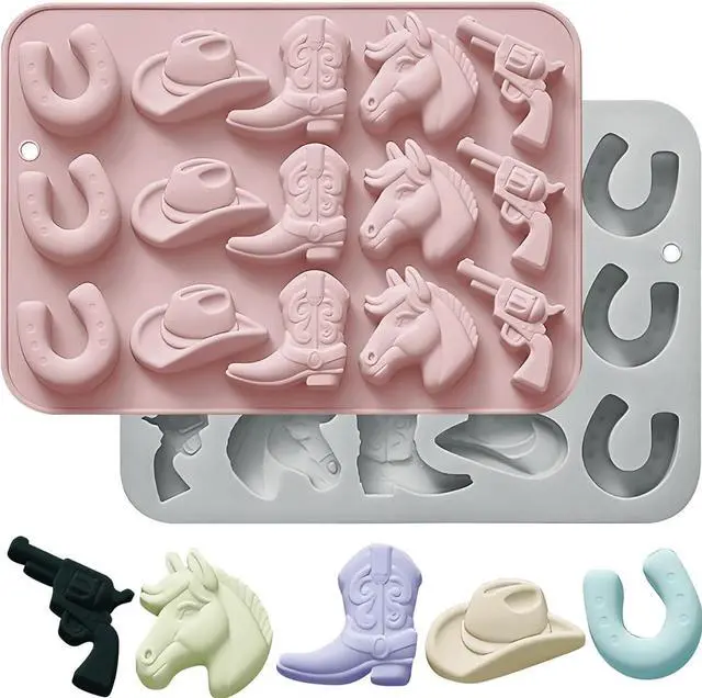 Main image of Cowboy Chocolate Molds 2 Pack, 3D Western Silicone Molds for Chocolate | 3D Cowboy Hat Boot Horse Saddle Shape Silicone Molds, Non-Stick, Easy Release, Cowboy Silicone Molds for Chocolate Jelly Soap