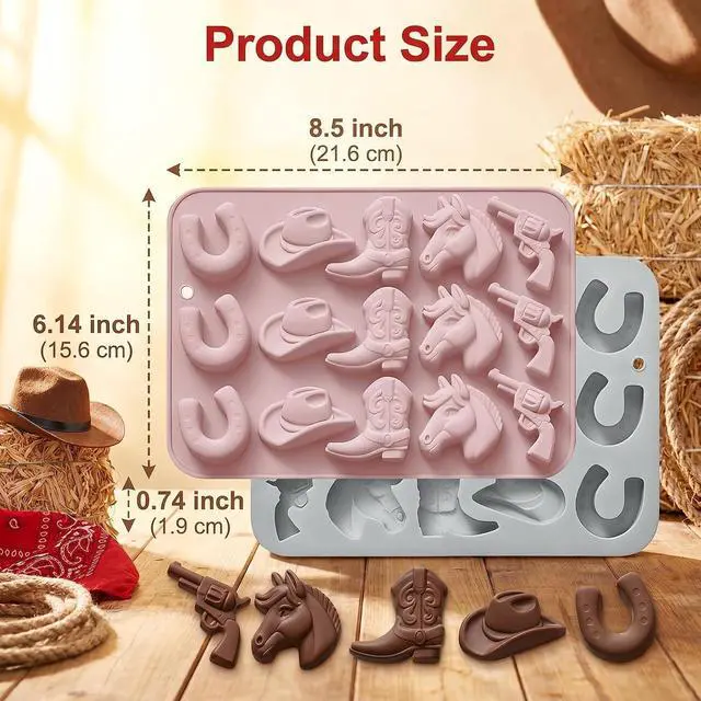 Alt view image 2 of 6 - Cowboy Chocolate Molds 2 Pack, 3D Western Silicone Molds for Chocolate | 3D Cowboy Hat Boot Horse Saddle Shape Silicone Molds, Non-Stick, Easy Release, Cowboy Silicone Molds for Chocolate Jelly Soap