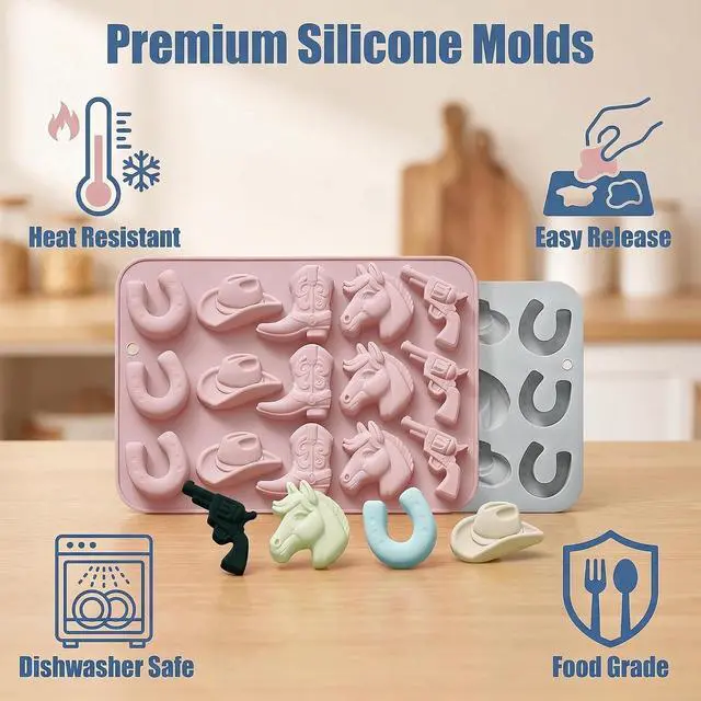 Alt view image 4 of 6 - Cowboy Chocolate Molds 2 Pack, 3D Western Silicone Molds for Chocolate | 3D Cowboy Hat Boot Horse Saddle Shape Silicone Molds, Non-Stick, Easy Release, Cowboy Silicone Molds for Chocolate Jelly Soap