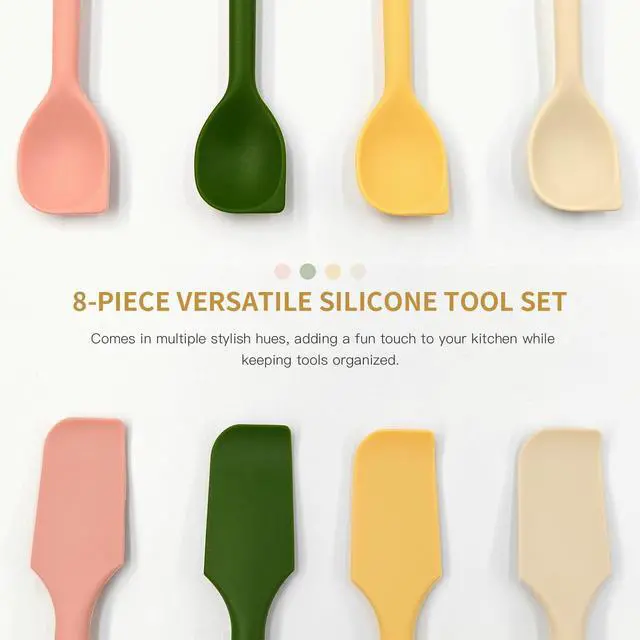 Alt view image 3 of 7 - 8PCS Silicone Spatulas Set Reusable Stirrer Dual Sided Jar Scraper Mini Makeup Scrapers Small Stirring Spoon for Scooping Jam Condiments Honey
