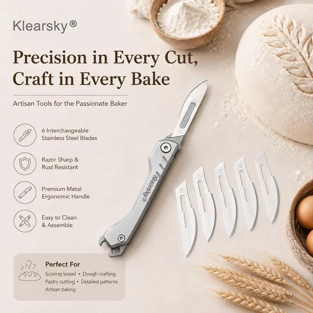 Alt view image 6 of 7 - Premium Bread Lame, Stainless Steel Sourdough Scoring Tool with Foldable Safe Design, Bread Dough Scoring Knife with 5 Replacement Blades