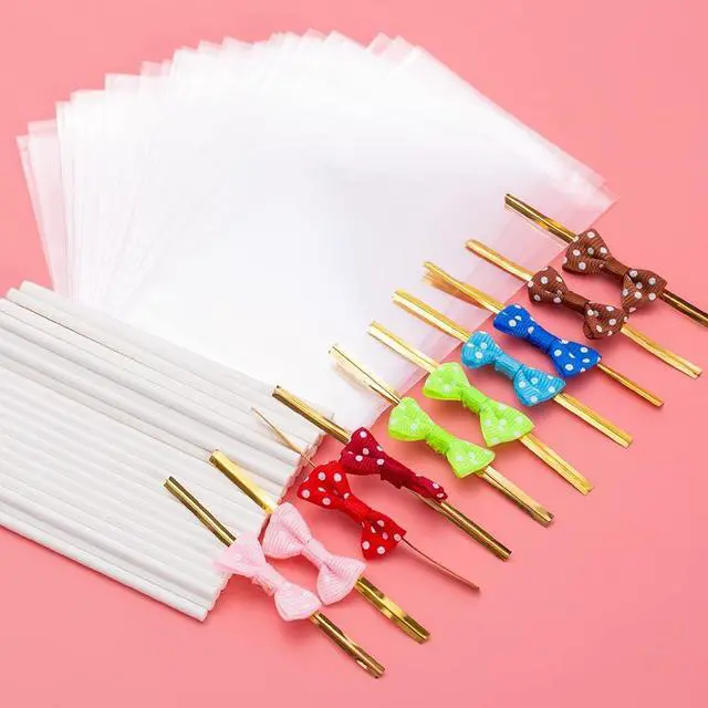Alt view image 5 of 7 - 320Pcs Cake Pop Sticks and Wrappers Kit, 6 inch Lollipop Sticks | Cake Pop Bags and Metallic Twist Ties Bow, Perfect for Making Lollipops, Candies, Chocolates and Cookies