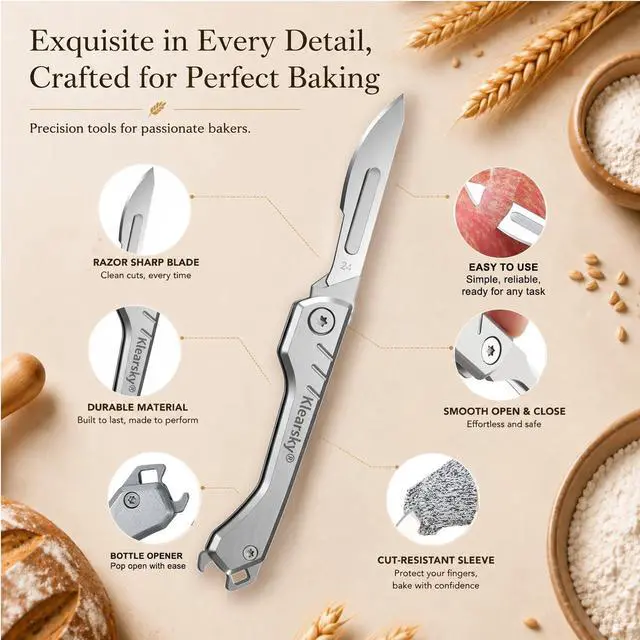 Alt view image 4 of 7 - Premium Bread Lame, Stainless Steel Sourdough Scoring Tool with Foldable Safe Design, Bread Dough Scoring Knife with 5 Replacement Blades