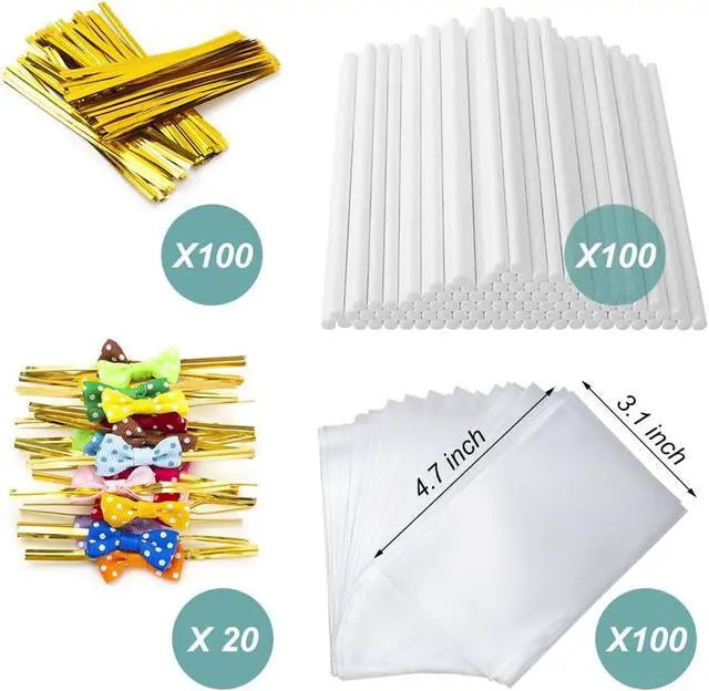 Alt view image 3 of 7 - 320Pcs Cake Pop Sticks and Wrappers Kit, 6 inch Lollipop Sticks | Cake Pop Bags and Metallic Twist Ties Bow, Perfect for Making Lollipops, Candies, Chocolates and Cookies