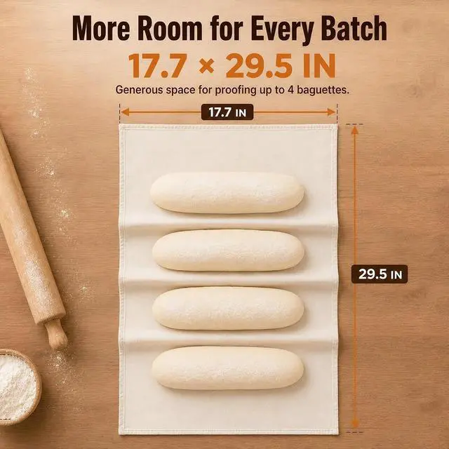 Alt view image 3 of 7 - 4Pcs Tea Towels for Baking Sourdough, 17.7 x 29.5 Inches | Reusable Large Cotton Bread Towels and Proofing Cloths for Baguettes, Loaves, Pastry Dough and Homemade Bread
