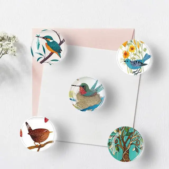 Alt view image 3 of 6 - Bamsod 12 PCS Strong Glass Refrigerator Magnets, Pattern Series for Whiteboard, Office Cabinets, Round Fridge Stickers, Home Kitchen Decor (Bird)