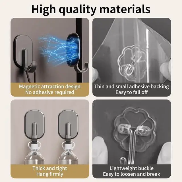Alt view image 2 of 6 - 3-Pack Magnetic Hooks - No Drill Space Saving Hooks for Kitchen, Bathroom & Office, Heavy Duty Black Refrigerator Hooks for Towels & Keys