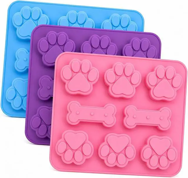 Main image of Silicone Dog Treat Molds 3 Pack, Paw & Bone Shape Non-Stick Baking Mold, Food Grade Silicone for Homemade Dog Treats, Oven Freezer Dishwasher Safe