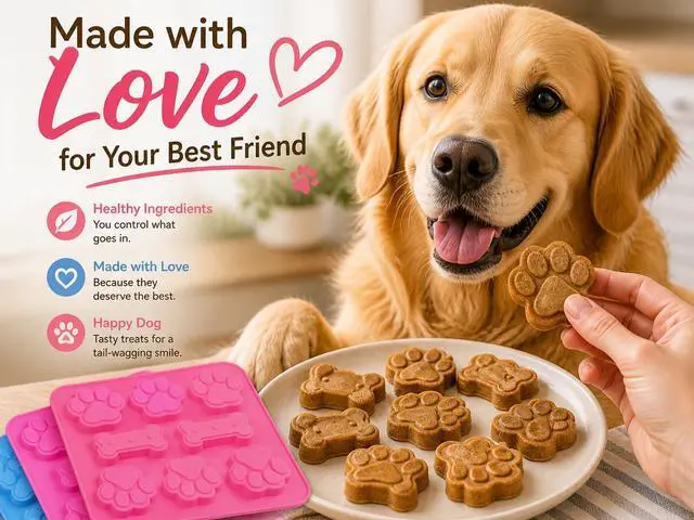 Alt view image 4 of 7 - Silicone Dog Treat Molds 3 Pack, Paw & Bone Shape Non-Stick Baking Mold, Food Grade Silicone for Homemade Dog Treats, Oven Freezer Dishwasher Safe