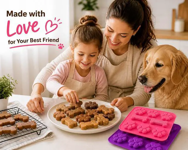 Alt view image 2 of 7 - Silicone Dog Treat Molds 3 Pack, Paw & Bone Shape Non-Stick Baking Mold, Food Grade Silicone for Homemade Dog Treats, Oven Freezer Dishwasher Safe