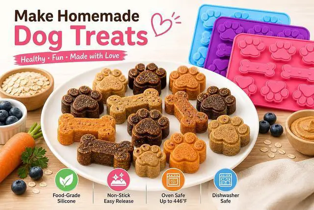 Alt view image 5 of 7 - Silicone Dog Treat Molds 3 Pack, Paw & Bone Shape Non-Stick Baking Mold, Food Grade Silicone for Homemade Dog Treats, Oven Freezer Dishwasher Safe
