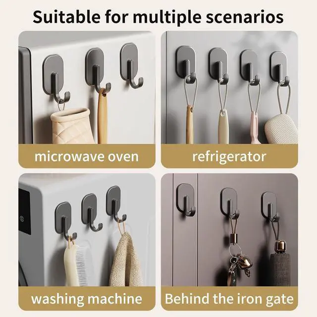 Alt view image 5 of 6 - 3-Pack Magnetic Hooks - No Drill Space Saving Hooks for Kitchen, Bathroom & Office, Heavy Duty Black Refrigerator Hooks for Towels & Keys
