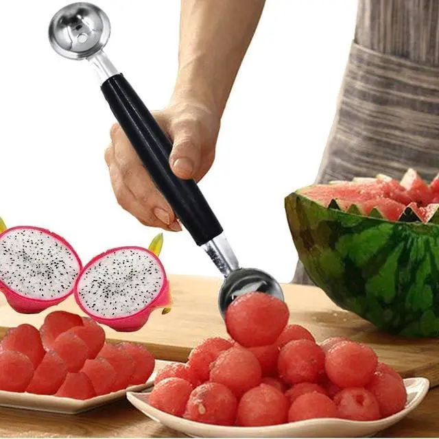 Alt view image 3 of 6 - 1Pc 2 in 1 Stainless Steel Melon Ballers,Double-Sided Fruit Melon Baller Spoon,Melon Scoop,Suitable Watermelon Cantaloupe Ice Cream,Non-Slip Grip,Kitchen Utensils and Gadgets,Fruit and Vegetable Tools