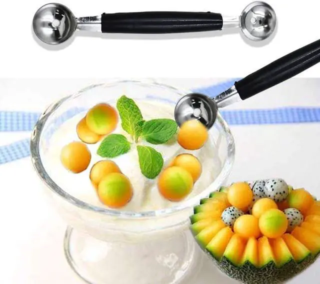 Alt view image 4 of 6 - 1Pc 2 in 1 Stainless Steel Melon Ballers,Double-Sided Fruit Melon Baller Spoon,Melon Scoop,Suitable Watermelon Cantaloupe Ice Cream,Non-Slip Grip,Kitchen Utensils and Gadgets,Fruit and Vegetable Tools