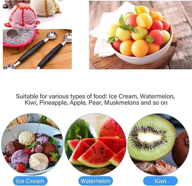 Alt view image 5 of 6 - 1Pc 2 in 1 Stainless Steel Melon Ballers,Double-Sided Fruit Melon Baller Spoon,Melon Scoop,Suitable Watermelon Cantaloupe Ice Cream,Non-Slip Grip,Kitchen Utensils and Gadgets,Fruit and Vegetable Tools