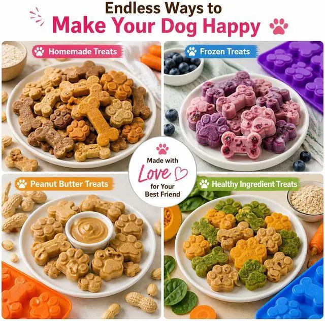 Alt view image 6 of 7 - Silicone Dog Treat Molds 3 Pack, Paw & Bone Shape Non-Stick Baking Mold, Food Grade Silicone for Homemade Dog Treats, Oven Freezer Dishwasher Safe