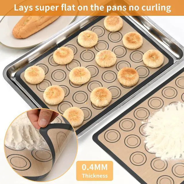 Alt view image 2 of 7 - Luckyiren Macaron Silicone Baking Mats, 2 Pack Half Sheet Set, Gray/Beige | Two 16.54 x 11.62 in macaron silicone baking mats feature circles for evenly sized macarons; nonstick half sheet liners.