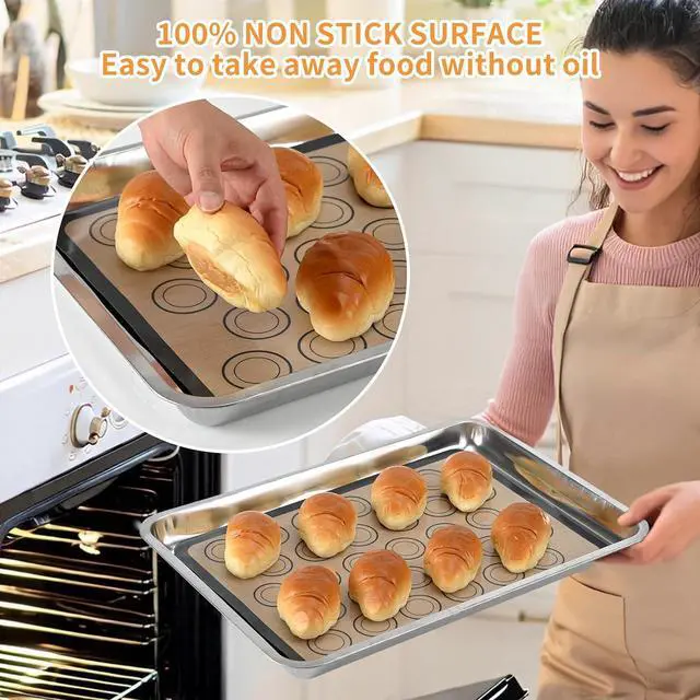 Alt view image 4 of 7 - Luckyiren Macaron Silicone Baking Mats, 2 Pack Half Sheet Set, Gray/Beige | Two 16.54 x 11.62 in macaron silicone baking mats feature circles for evenly sized macarons; nonstick half sheet liners.